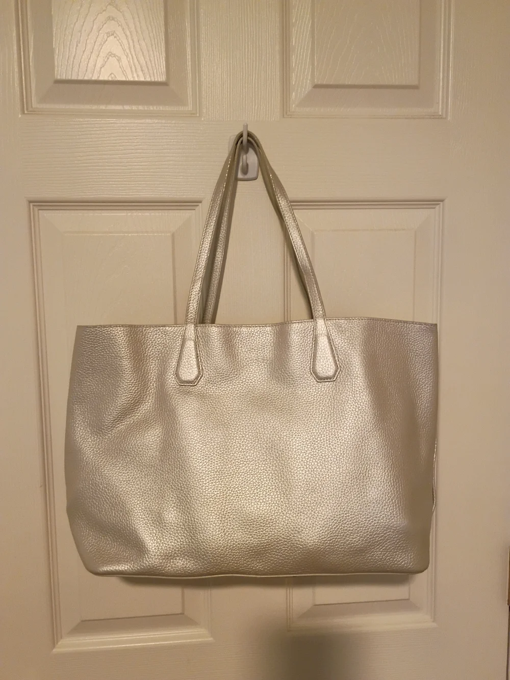 Tory Burch Metallic Silver Pebbled Leather Tote NWOT